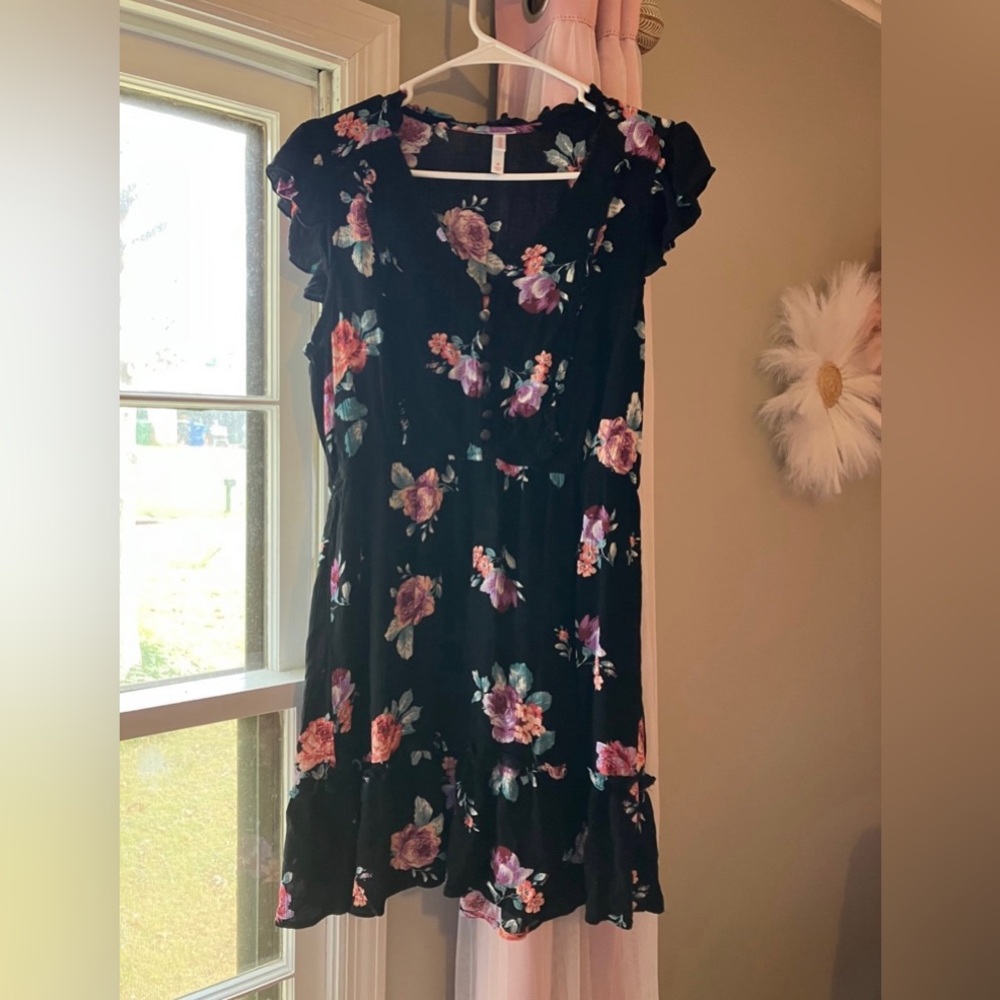 Black Floral Ruffle Dress